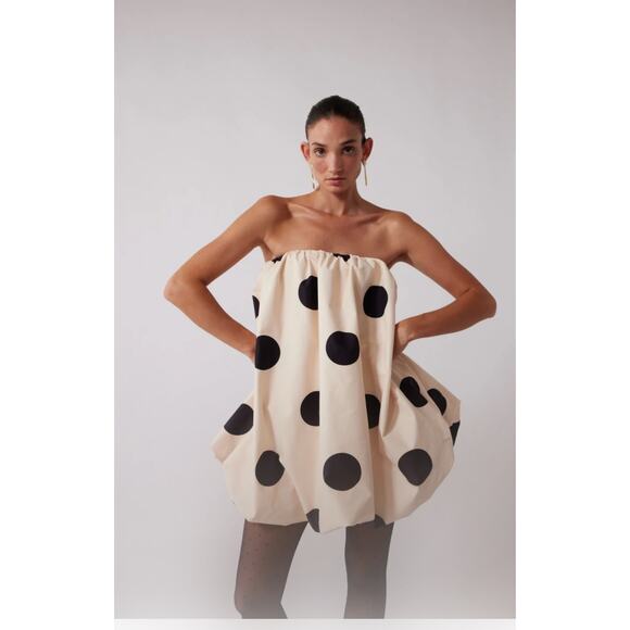 The Wolf Gang Women's Gaia Bubble Dress Creme Spot NEW Medium (NWT) - Picture 2 of 7